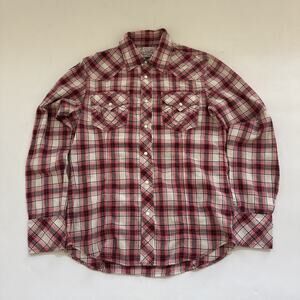 True Religion Western Pearl Snap Shirt Mens Small Plaid Horseshoe Pockets Cowboy